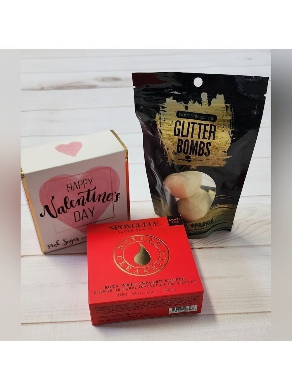 Spongelle, Pink Sugar Bath Bar & Bath Bombs Pampering Gift Pack New In Packaging